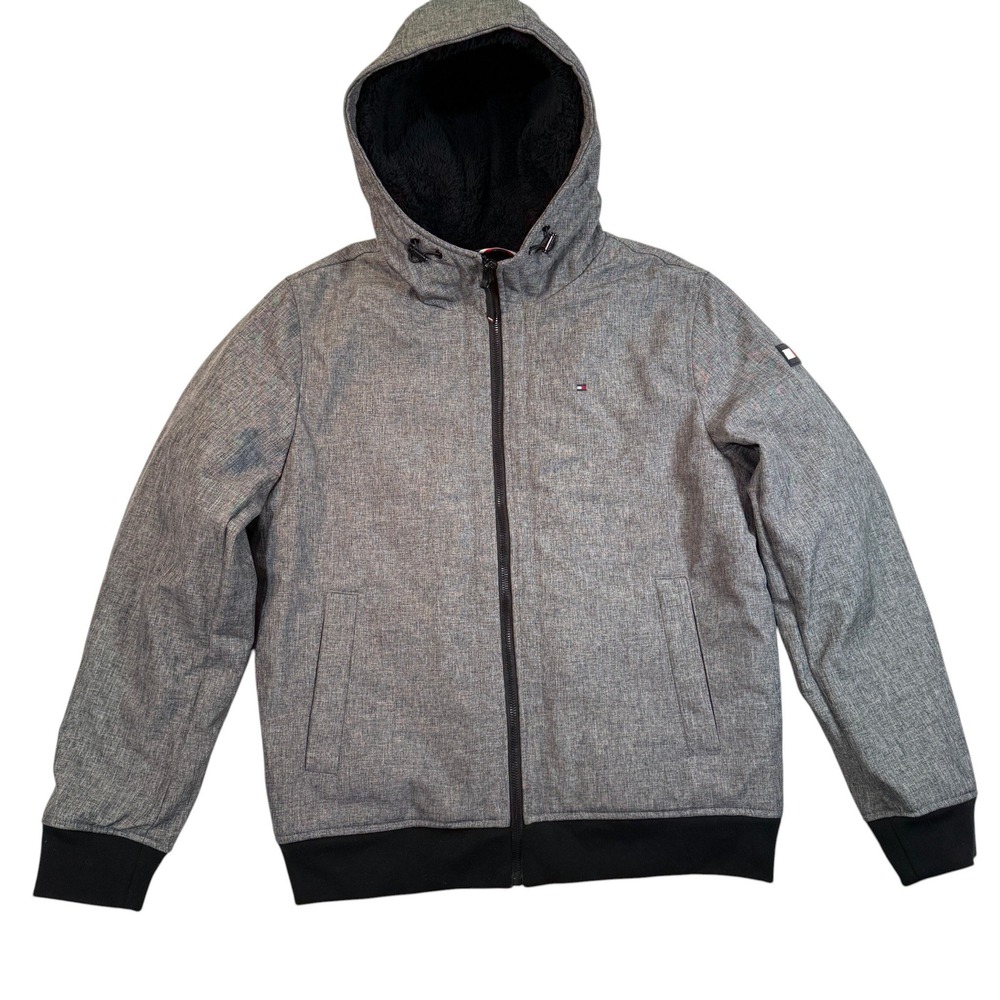 Tommy Hilfiger Softshell Sherpa Lined Jacket Men Medium Hooded Gray NWT $195